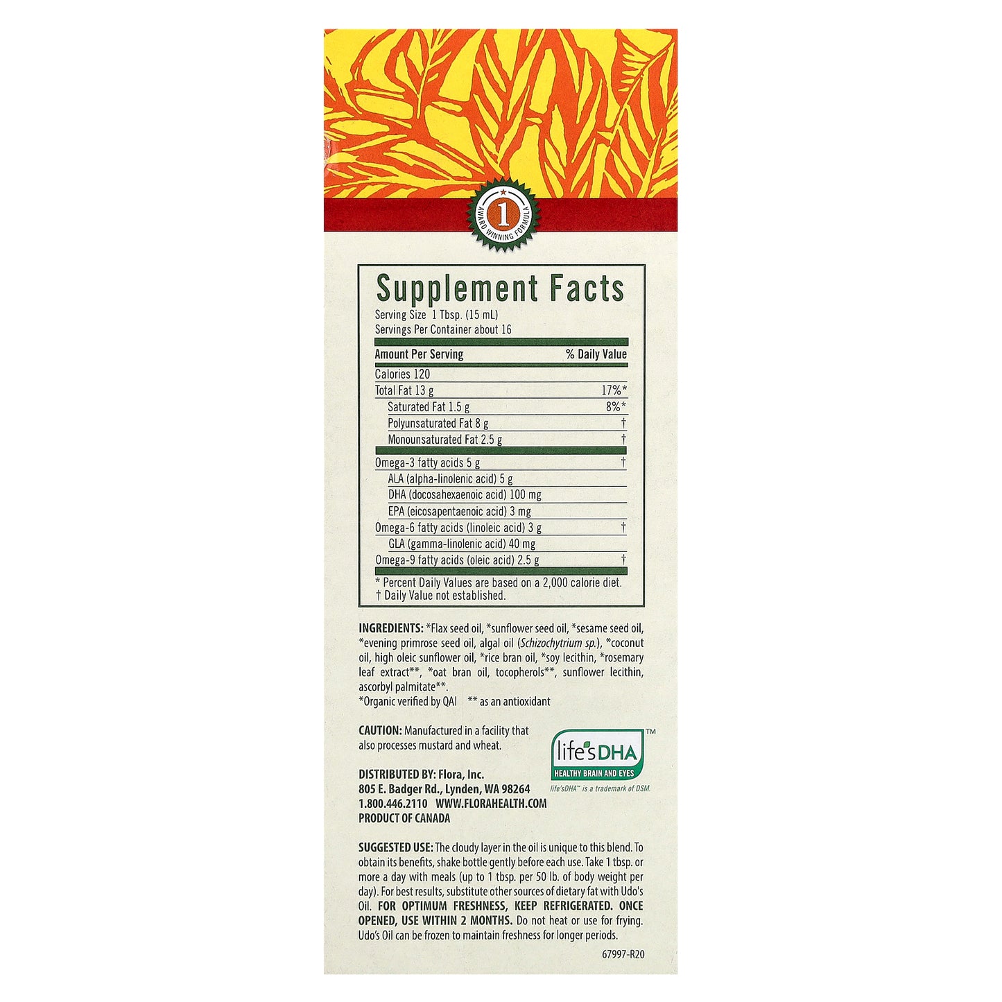 Flora, Udo's Choice, Udo's Oil, DHA 3-6-9 Blend, 8.5 fl oz (250 ml)