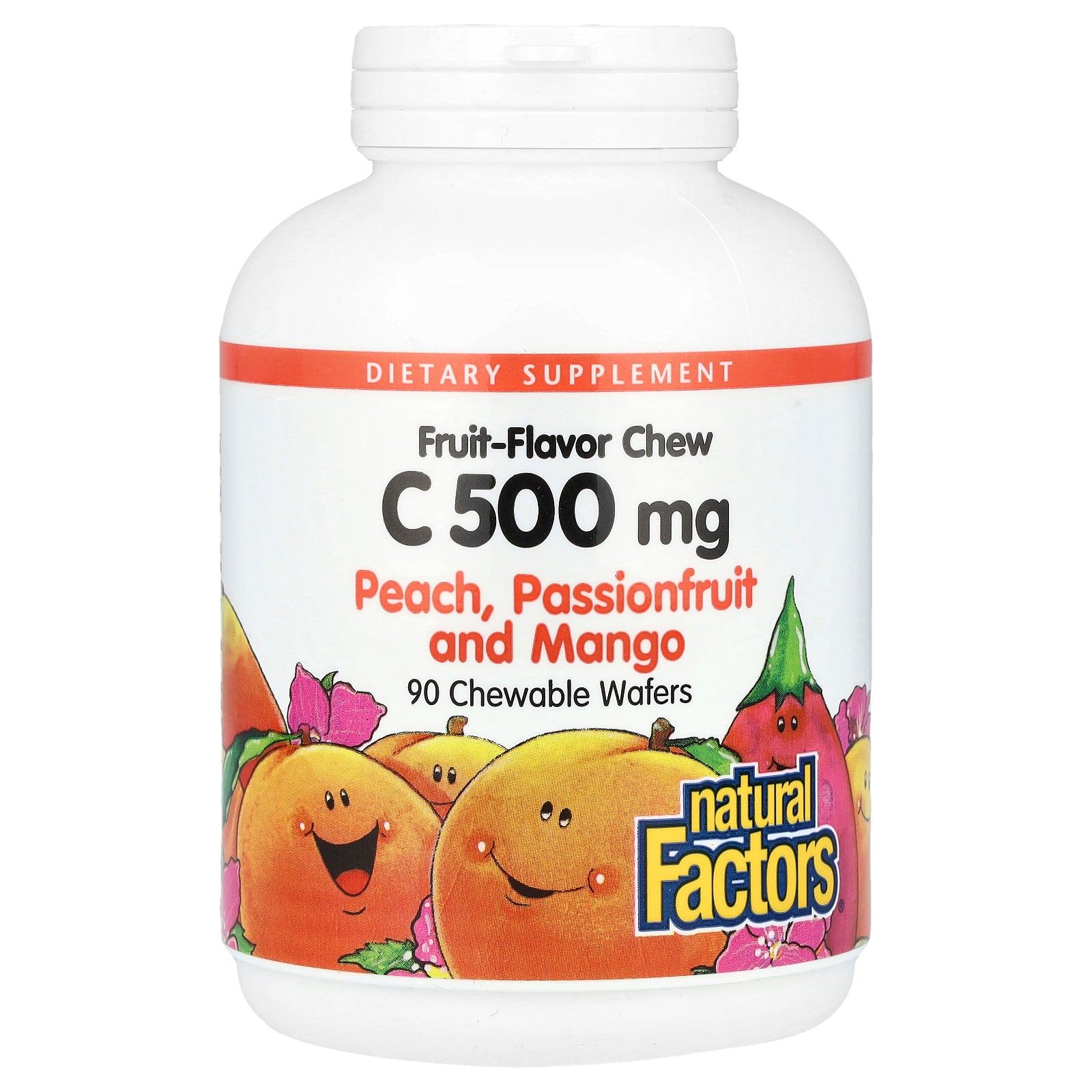 Natural Factors, Fruit-Flavor Chew Vitamin C, Peach, Passionfruit and Mango, 500 mg, 90 Chewable Wafers