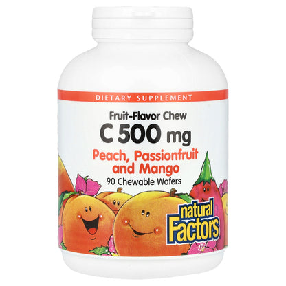 Natural Factors, Fruit-Flavor Chew Vitamin C, Peach, Passionfruit and Mango, 500 mg, 90 Chewable Wafers