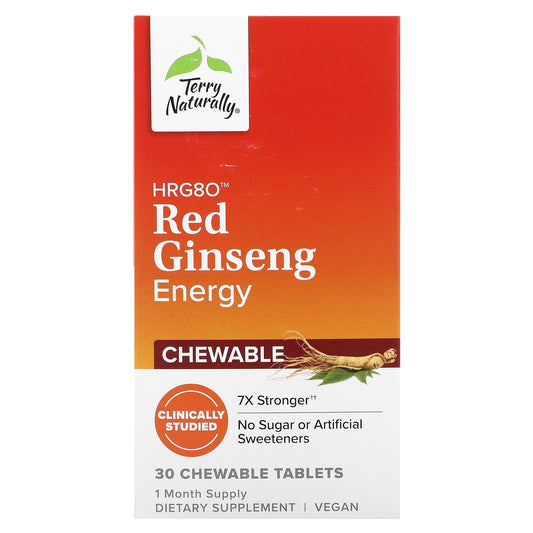 Terry Naturally, HRG80 Red Ginseng Energy, 100 mg, 30 Chewable Tablets