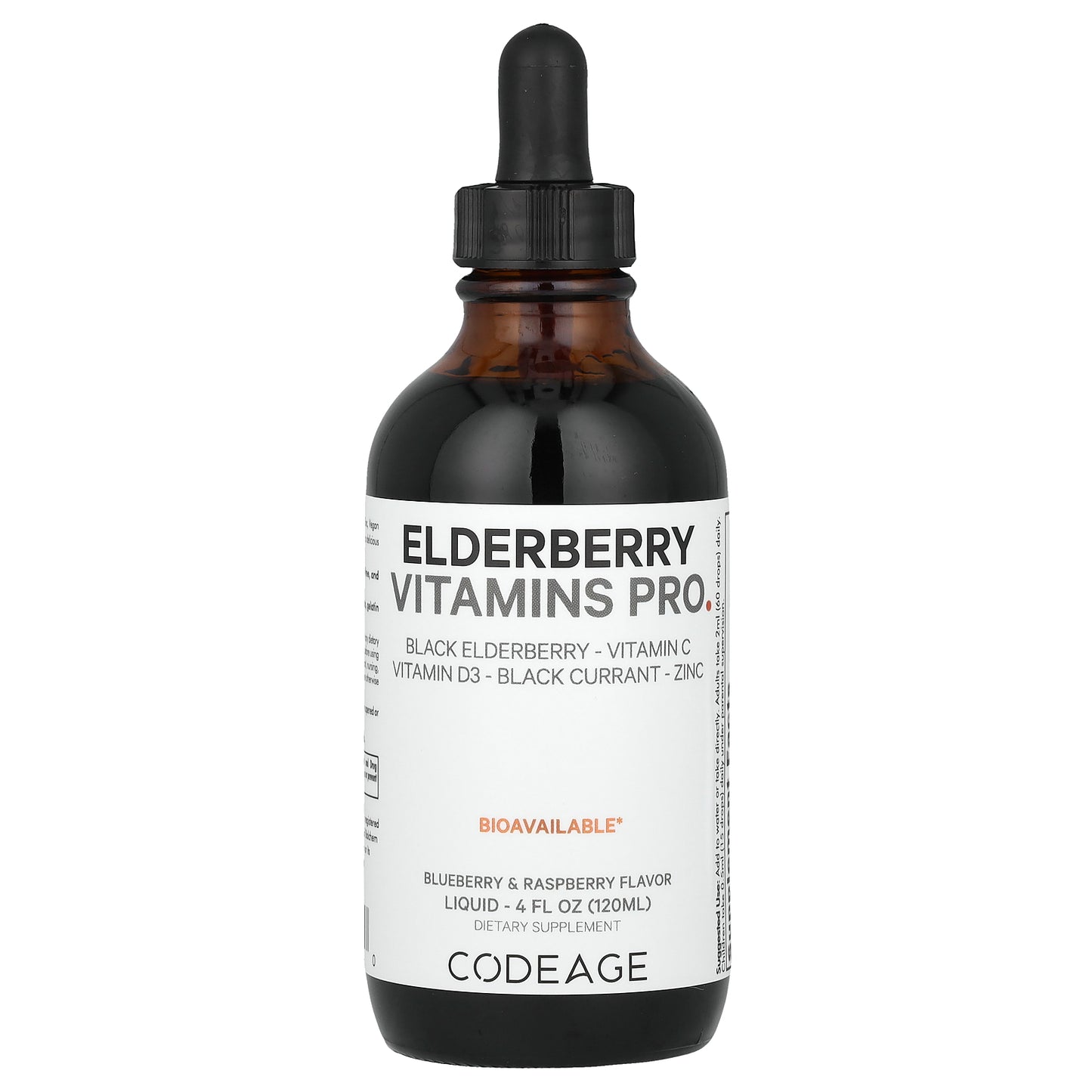 Codeage, Elderberry Vitamins Pro, Blueberry & Raspberry, 4 fl oz (120 ml)