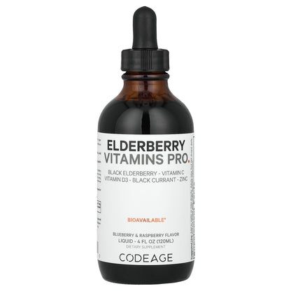 Codeage, Elderberry Vitamins Pro, Blueberry & Raspberry, 4 fl oz (120 ml)