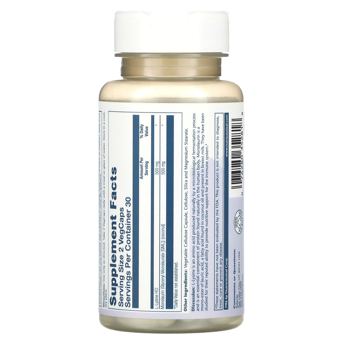 Solaray, L-Lysine Monolaurin 1:1 Ratio, 60 VegCaps