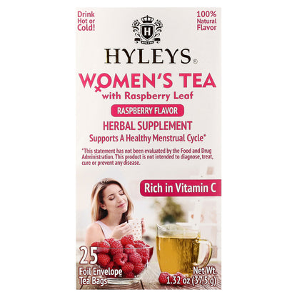Hyleys Tea, Women's Tea with Raspberry Leaf, Raspberry, 25 Foil Envelop Tea Bags, 1.32 oz (37.5 g)