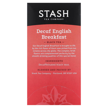 Stash Tea, Black Tea, Decaf English Breakfast, 18 Tea Bags, 1.2 oz (36 g)