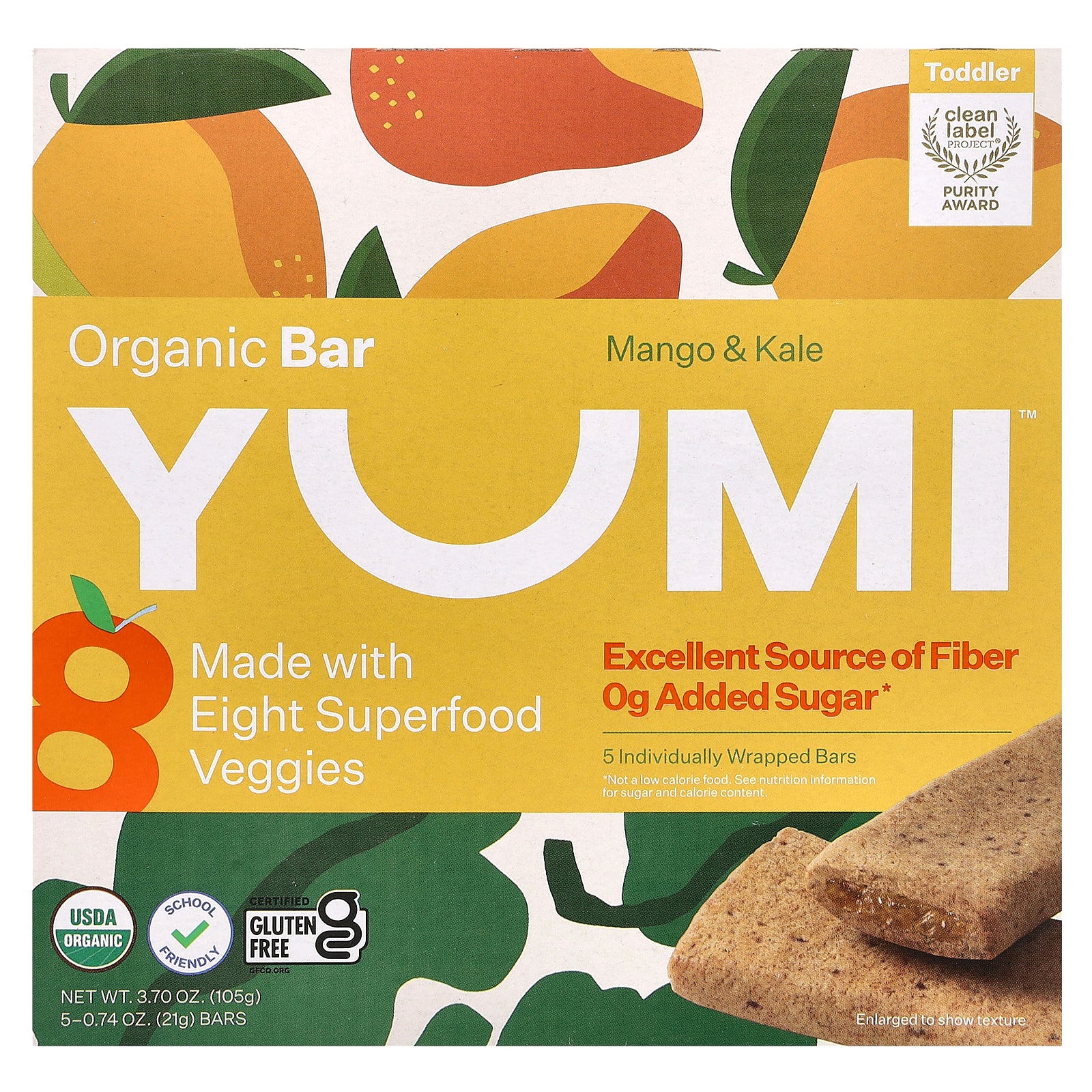 Yumi, Organic Bar, Toddler, Mango & Kale, 5 Bars, 0.74 oz (21 g) Each