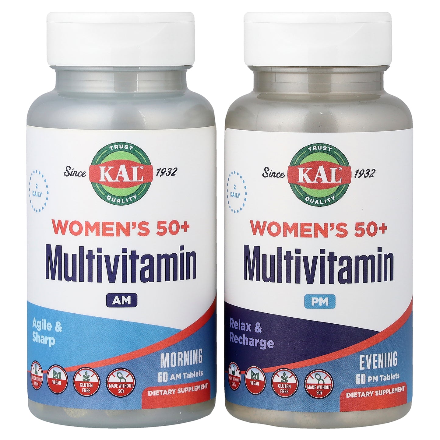 KAL, Women's 50+ Multivitamin, Morning & Evening, 2 Pack, 60 Tablets Each