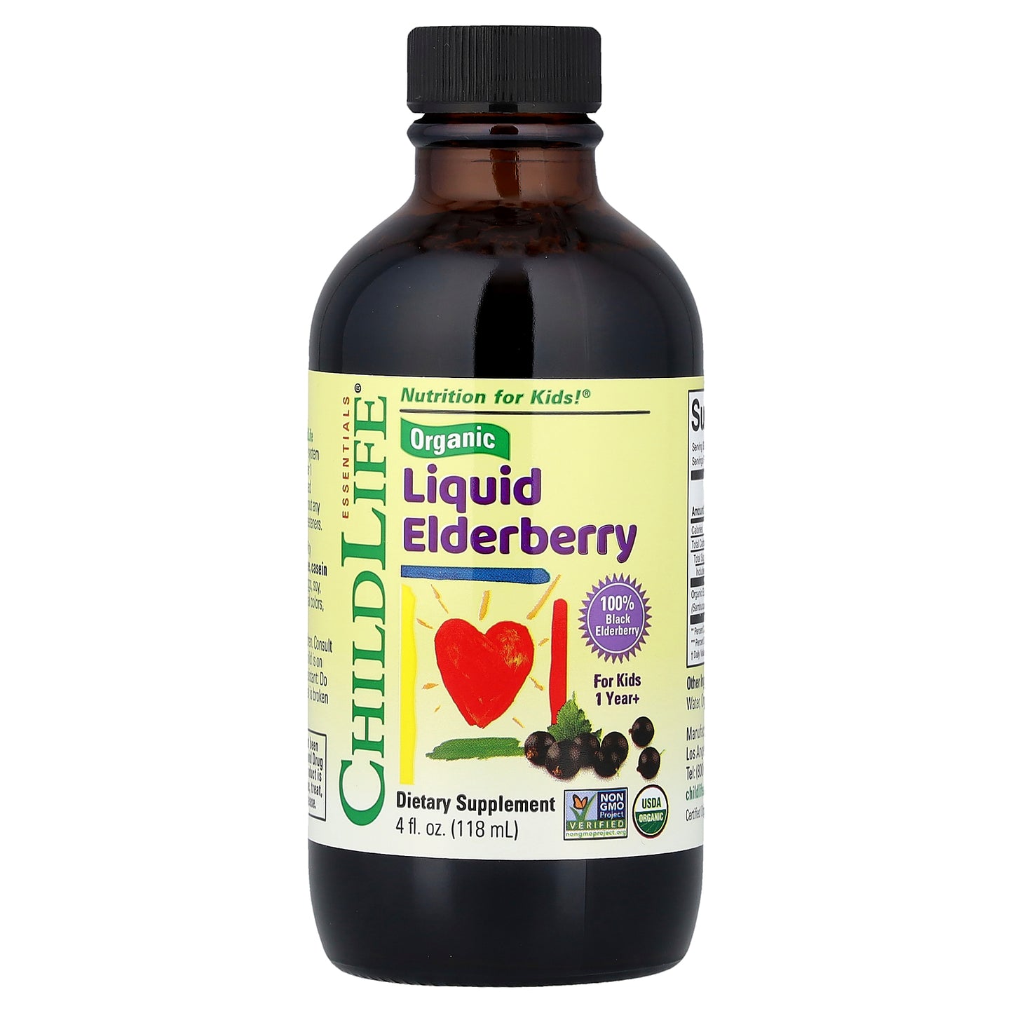 ChildLife Essentials, Organic Liquid Elderberry, For Kids 1 Year+, 4 fl oz (118 ml)
