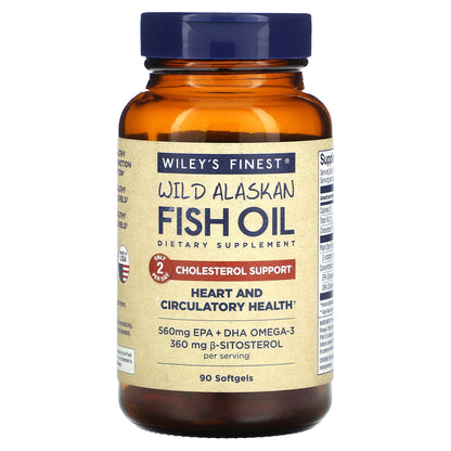 Wiley's Finest, Wild Alaskan Fish Oil, Cholesterol Support, 90 Softgels