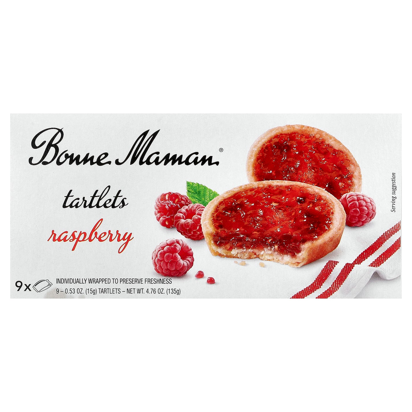 Bonne Maman, Tartlets, Raspberry, 9 Tartlets, 0.53 oz (15 g) Each