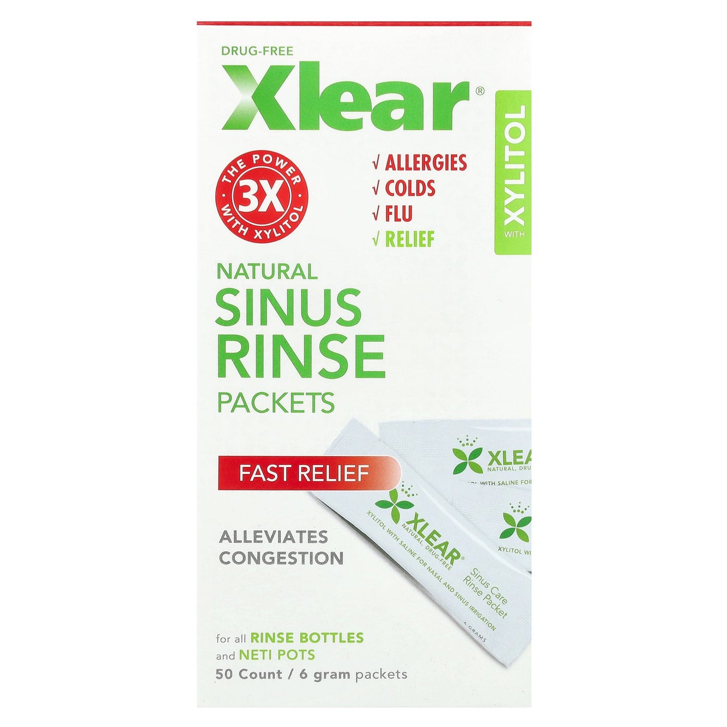 Xlear, Natural Sinus Rinse Packets, 50 Packets, 6 g Each