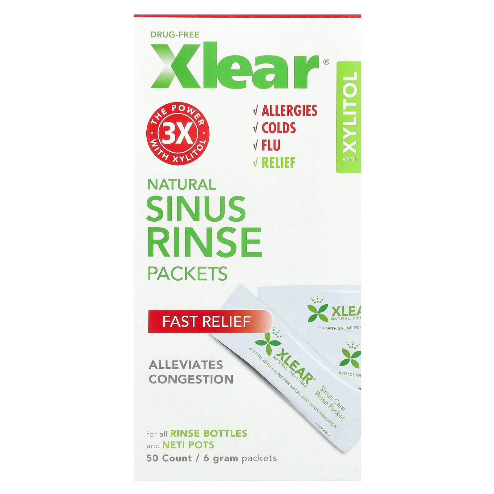 Xlear, Natural Sinus Rinse Packets, 50 Packets, 6 g Each