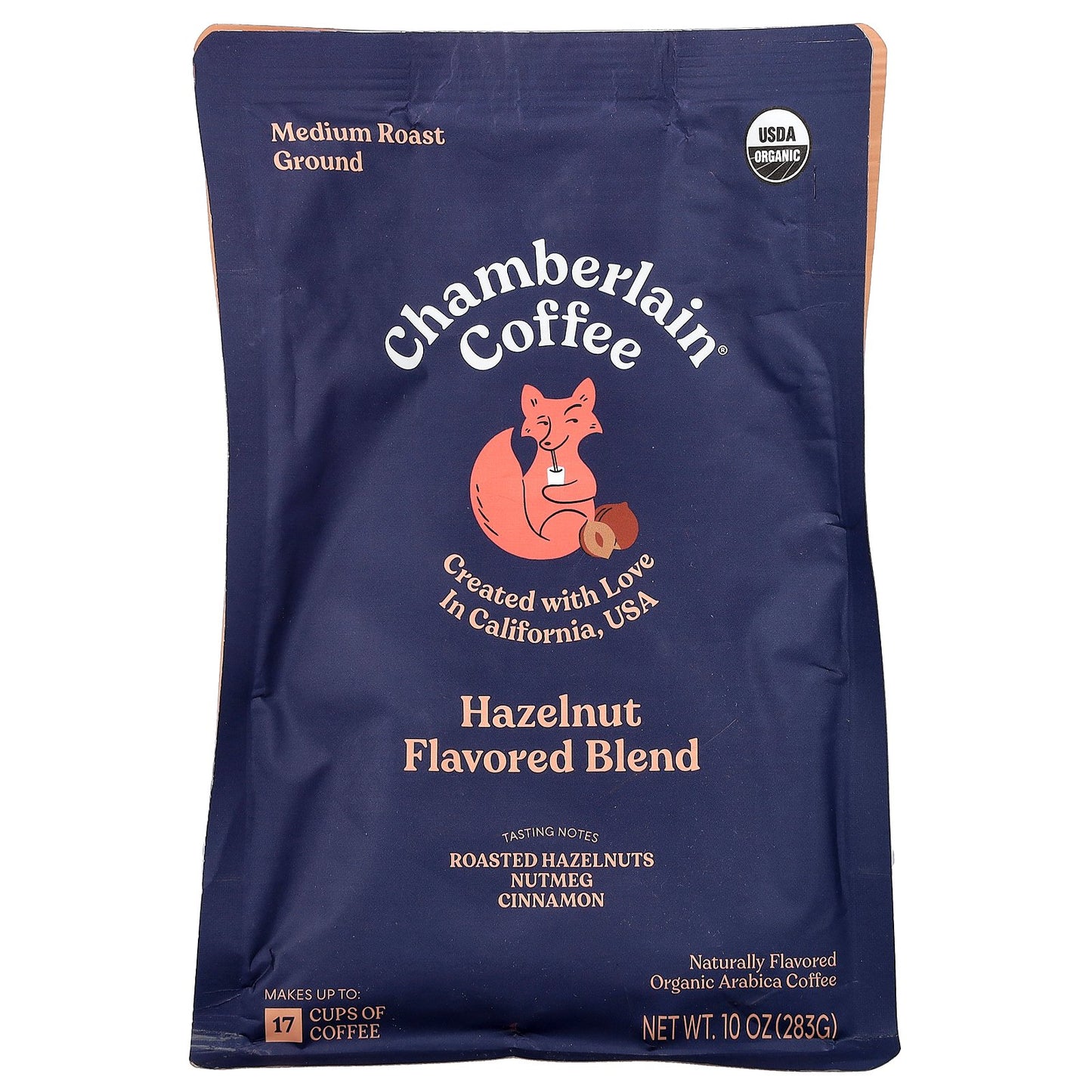 Chamberlain Coffee, Witty Fox Hazelnut Blend, Ground, Medium Roast, 10 oz (283 g)