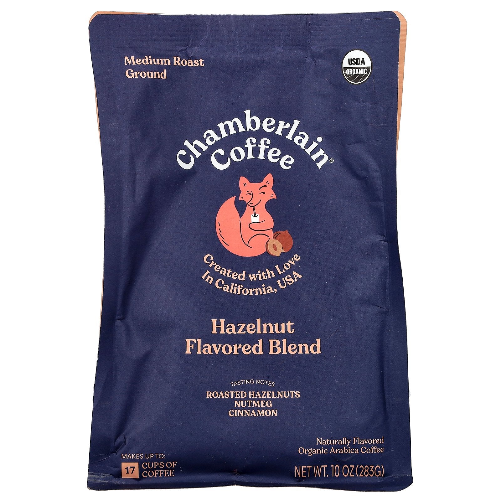 Chamberlain Coffee, Witty Fox Hazelnut Blend, Ground, Medium Roast, 10 oz (283 g)