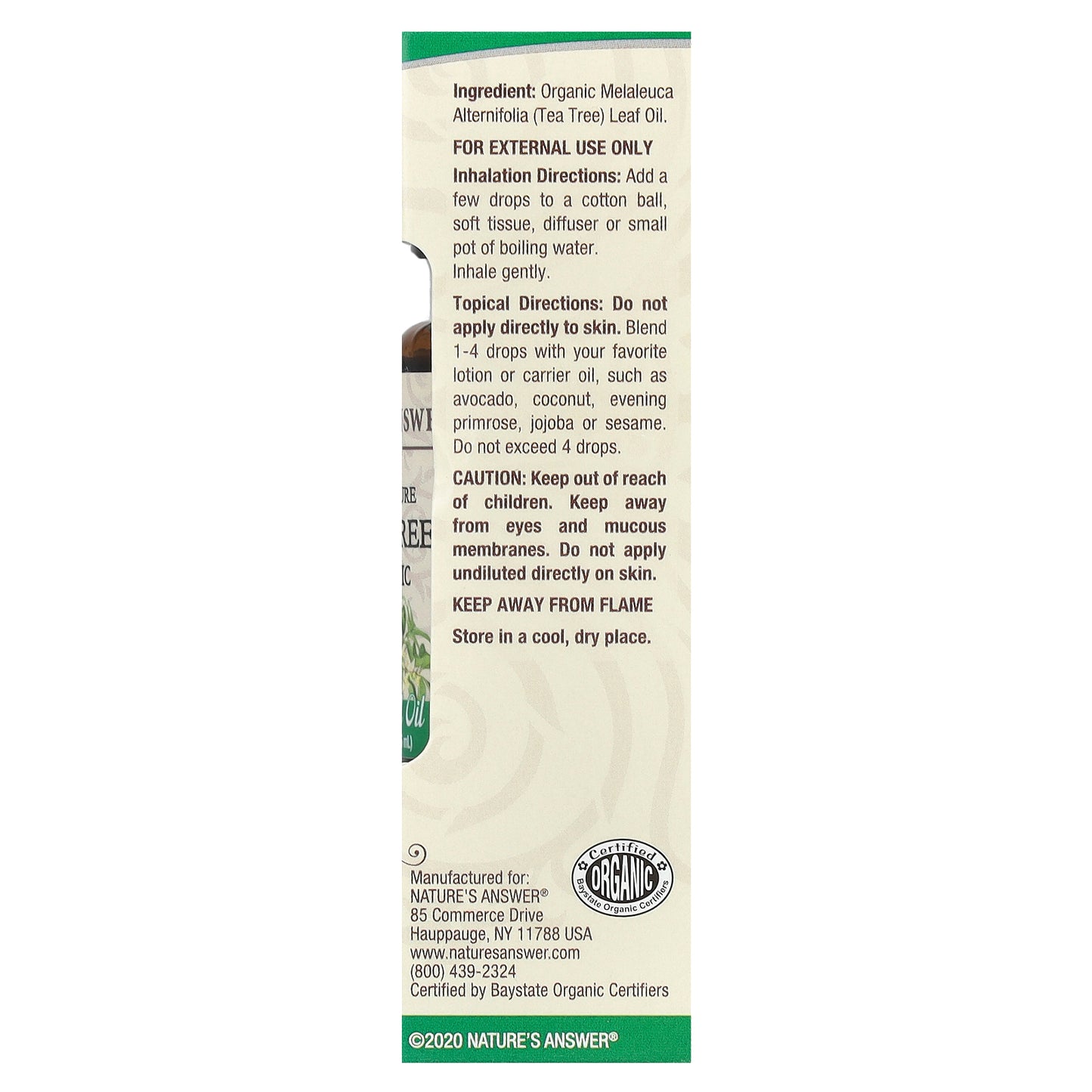 Nature's Answer, 100% Pure Organic Essential Oil, Tea Tree, 0.5 fl oz (15 ml)