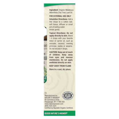 Nature's Answer, 100% Pure Organic Essential Oil, Tea Tree, 0.5 fl oz (15 ml)