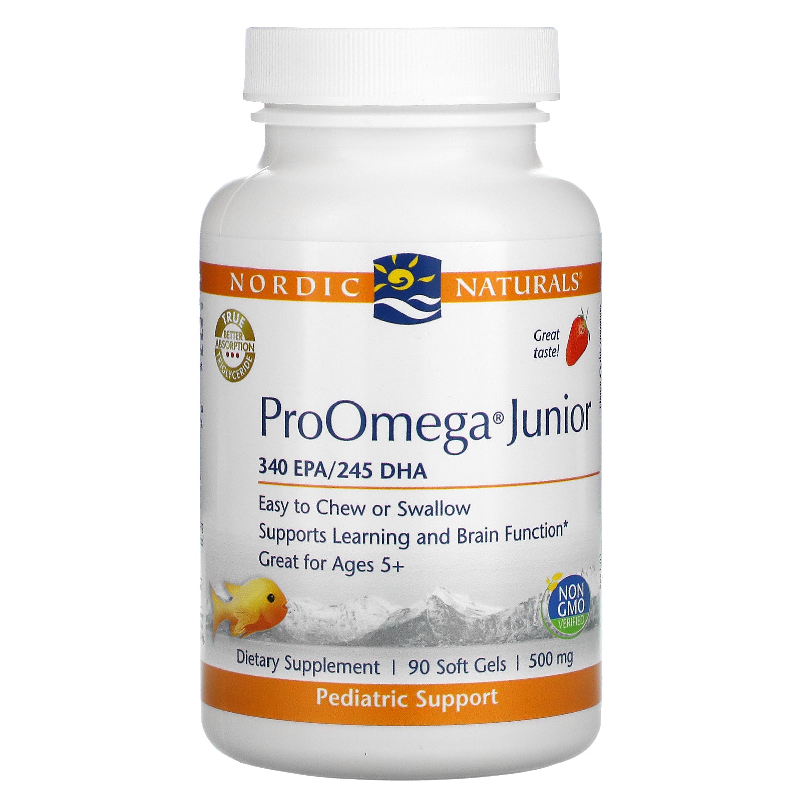 Nordic Naturals, ProOmega Junior, Strawberry, 500 mg, 90 Soft Gels (250 mg per Softgel )