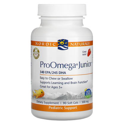 Nordic Naturals, ProOmega Junior, Strawberry, 500 mg, 90 Soft Gels (250 mg per Softgel )