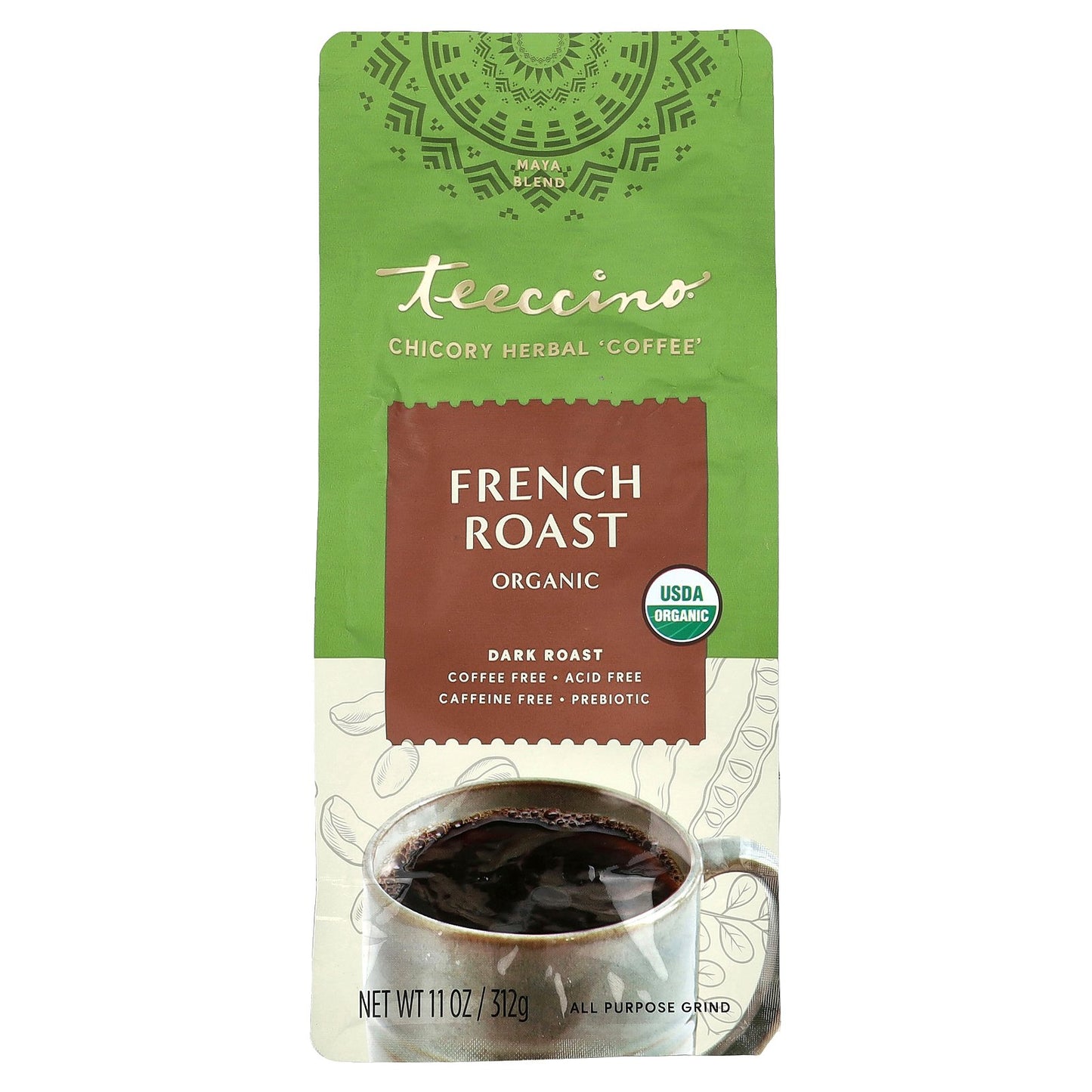 Teeccino, Organic Chicory Herbal Coffee, French Roast, Dark Roast, Caffeine Free, 11 oz (312 g)