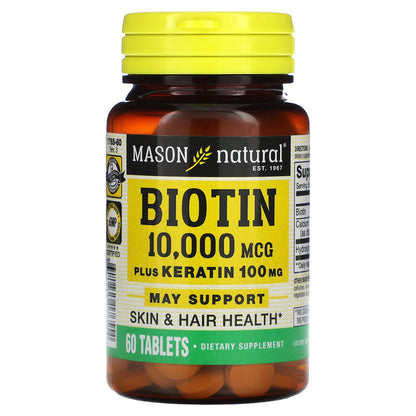 Mason Natural, Biotin Plus Keratin, 10,000 mcg, 60 Tablets