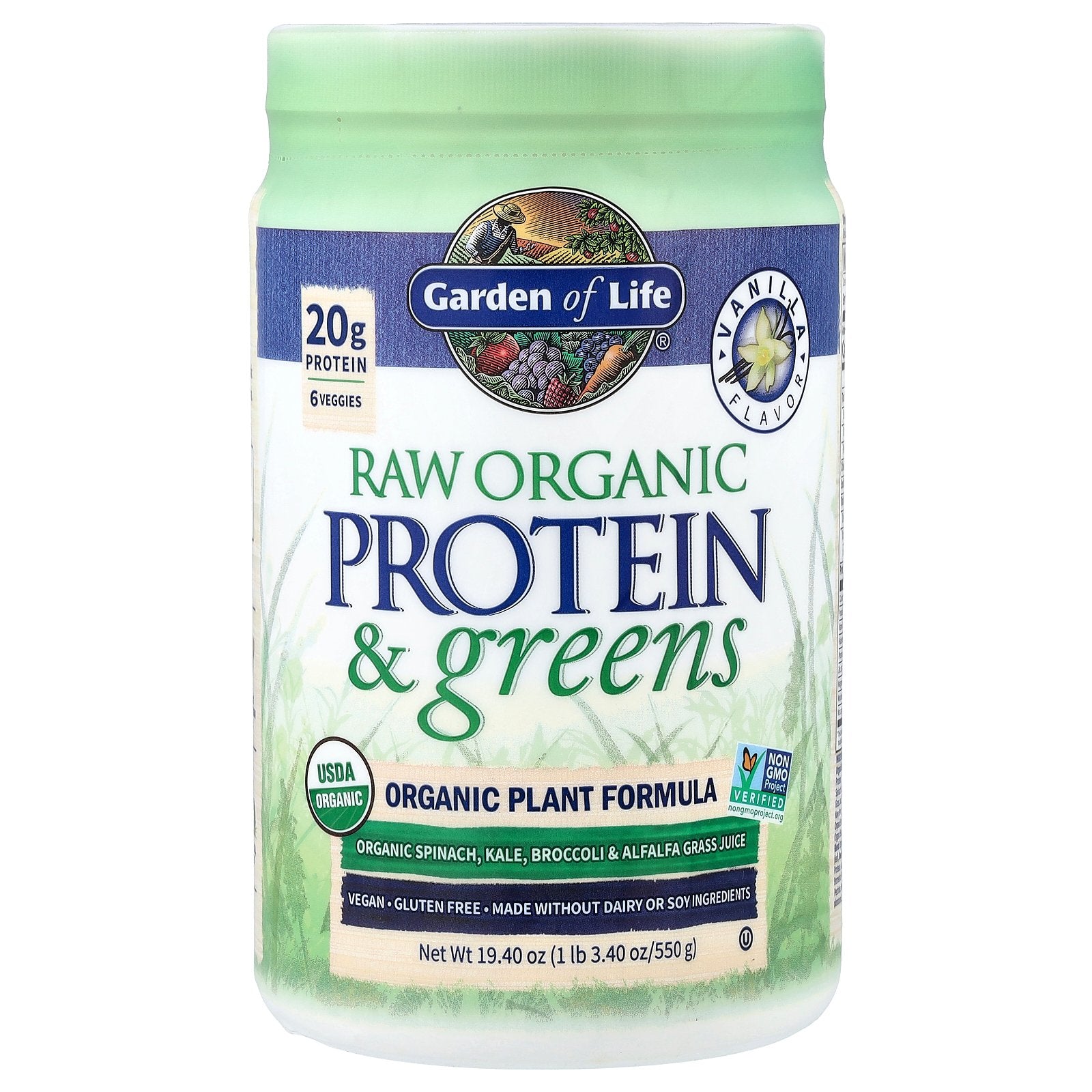Garden of Life, Raw Organic Protein & Greens, Vanilla, 1 lb 3.4 oz (550 g)
