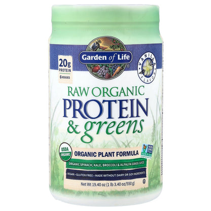 Garden of Life, Raw Organic Protein & Greens, Vanilla, 1 lb 3.4 oz (550 g)