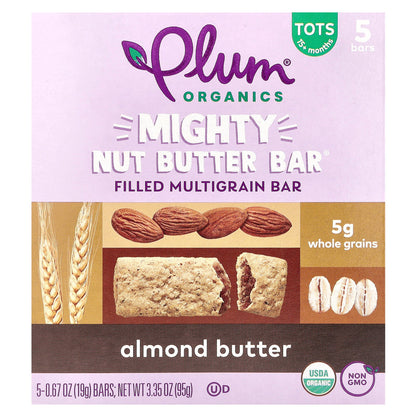 Plum Organics, Mighty Nut Butter Bar®, 15+ Months, Almond Butter, 5 Bars, 0.67 oz (19 g) Each