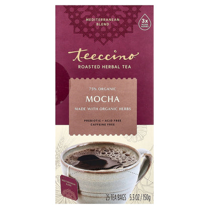Teeccino, Roasted Herbal Tea, Mocha, Caffeine Free, 25 Tea Bags, 5.3 oz (150 g)