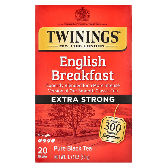 Twinings, Pure Black Tea, English Breakfast, Extra Strong, 20 Tea Bags, 1.76 oz (50 g)