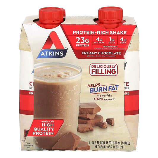 Atkins, Protein-Rich Shake, Creamy Chocolate, 4 Shakes, 16.9 fl oz (500 ml) Each