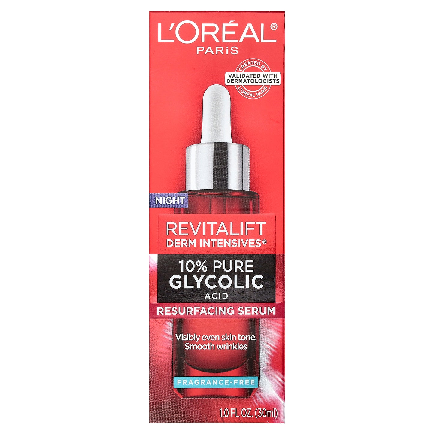 L'Oréal, Revitalift Derm Intensives®, 10% Pure Glycolic Acid Resurfacing Serum, Fragrance Free, 1 fl oz (30 ml)