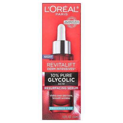 L'Oréal, Revitalift Derm Intensives®, 10% Pure Glycolic Acid Resurfacing Serum, Fragrance Free, 1 fl oz (30 ml)