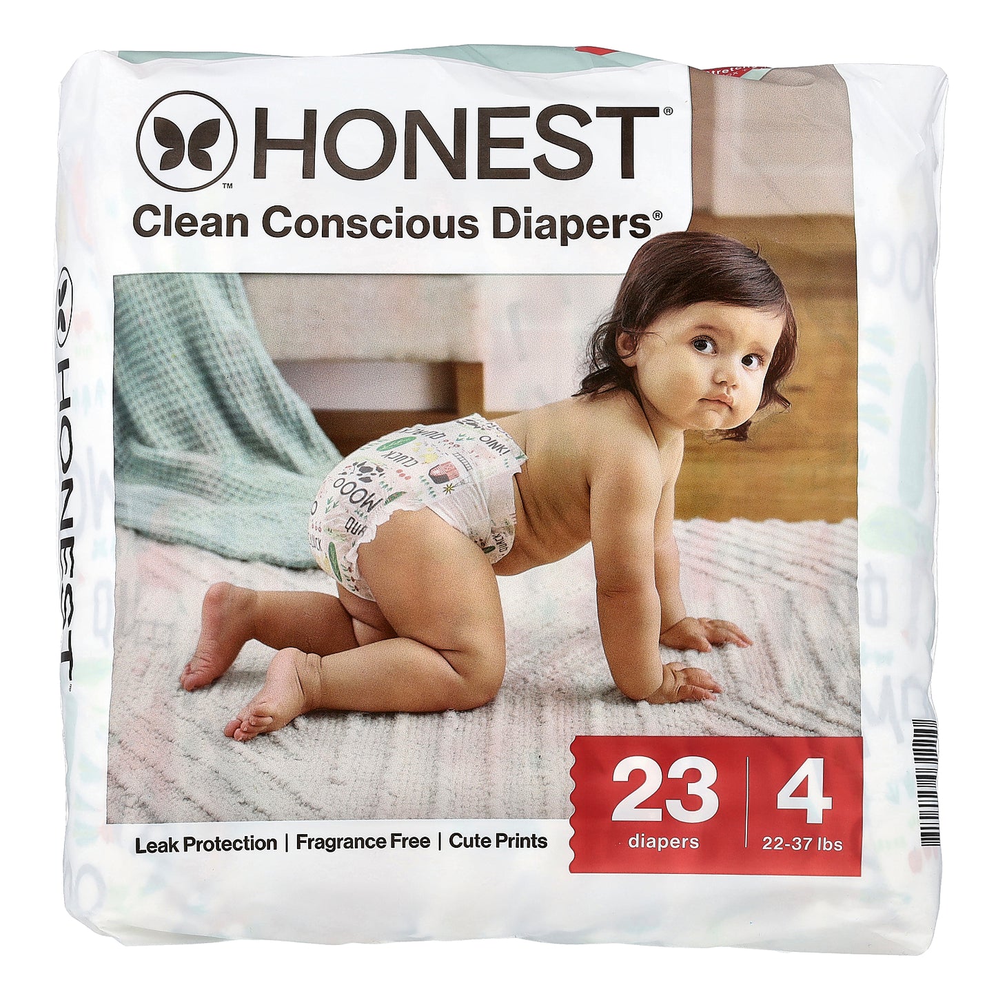 The Honest Company, Clean Conscious Diapers™, Size 4, 22-37 lbs, Barnyard Babies, 23 Diapers