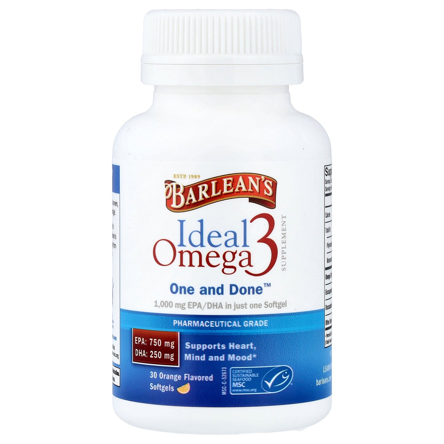 Barlean's, Ideal Omega 3, Orange, 30 Softgels
