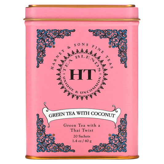 Harney & Sons, HT Tea Blends, Green Tea with Coconut, 20 Tea Sachets, 1.4 oz (40 g)