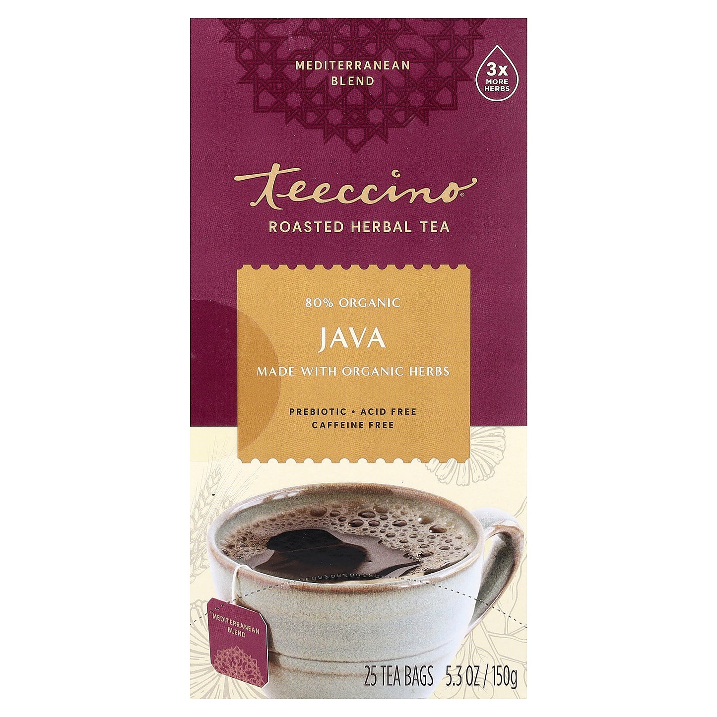 Teeccino, Roasted Herbal Tea, Java, Caffeine Free, 25 Tea Bags, 5.3 oz (150 g)