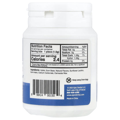 Epic Dental, Xylitol Gum, Sugar Free, Peppermint, 50 Pieces