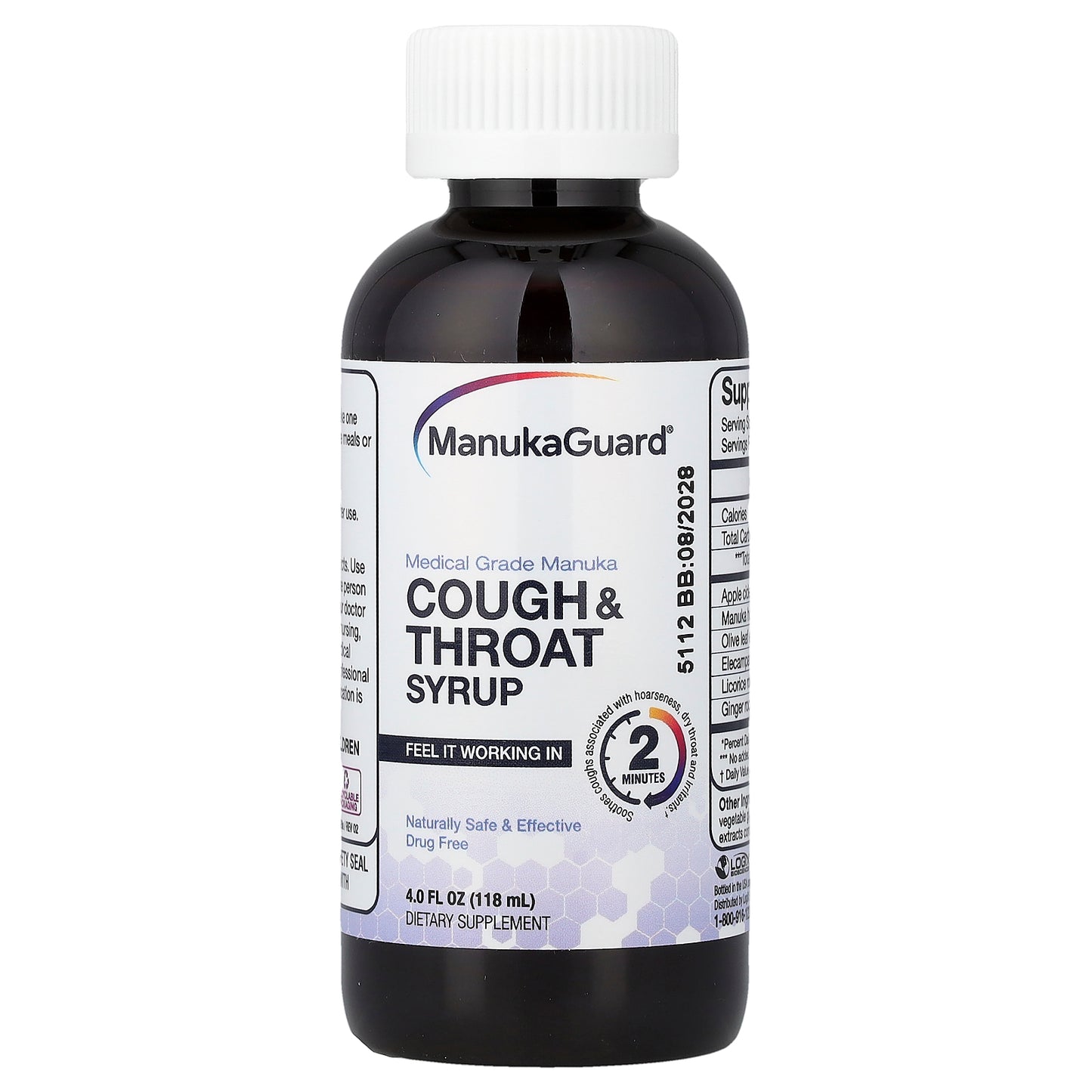 ManukaGuard, Cough & Throat Syrup, Medical Grade Manuka Honey, 4 fl oz (118 ml)