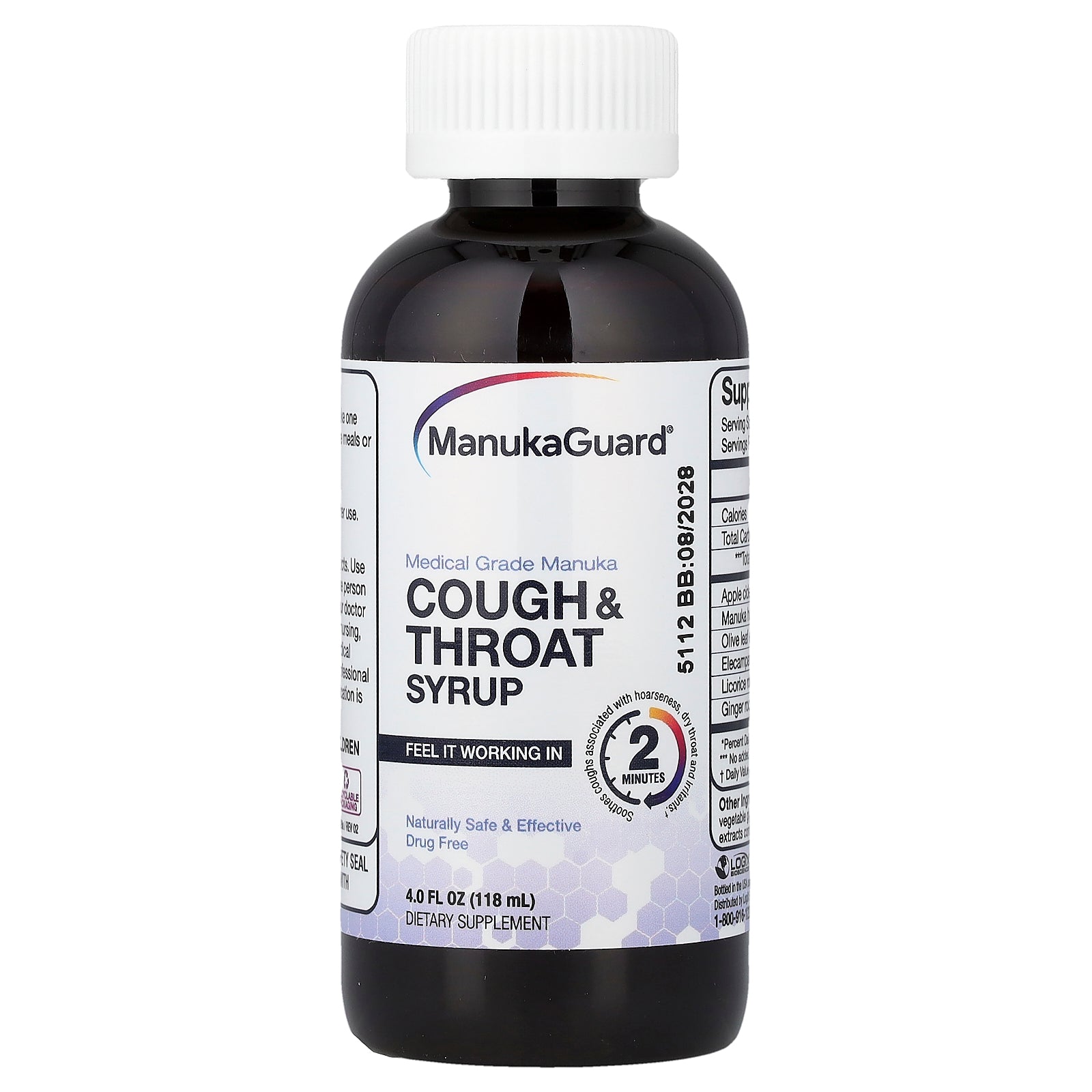 ManukaGuard, Cough & Throat Syrup, Medical Grade Manuka Honey, 4 fl oz (118 ml)