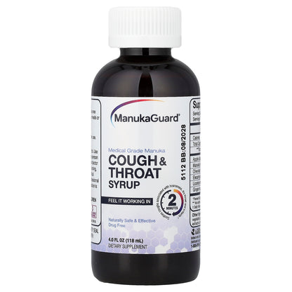 ManukaGuard, Cough & Throat Syrup, Medical Grade Manuka Honey, 4 fl oz (118 ml)