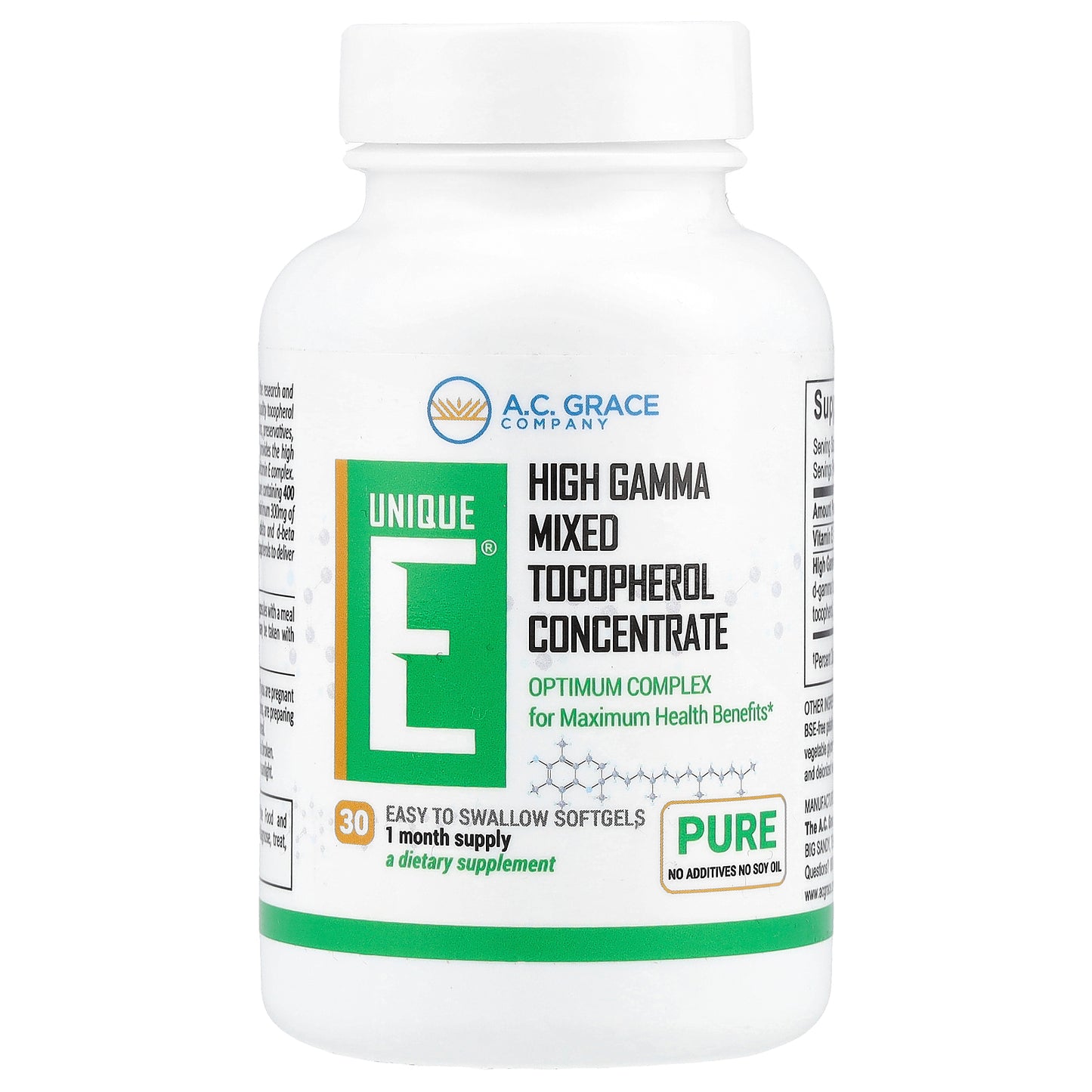 A.C. Grace Company, Unique E®, High Gamma Mixed Tocopherol Concentrate, 30 Softgels