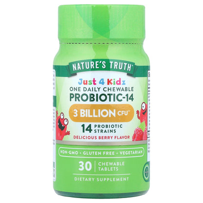 Nature's Truth, Just 4 Kidz, One Daily Chewable Probiotic-14, Delicious Berry, 30 Chewable Tablets