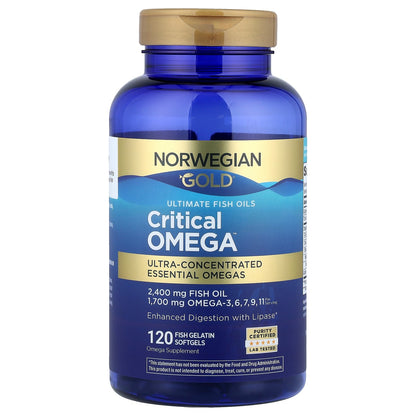 Renew Life, Norwegian Gold®, Critical Omega™ Ultimate Fish Oils, 120 Fish Gelatin Softgels