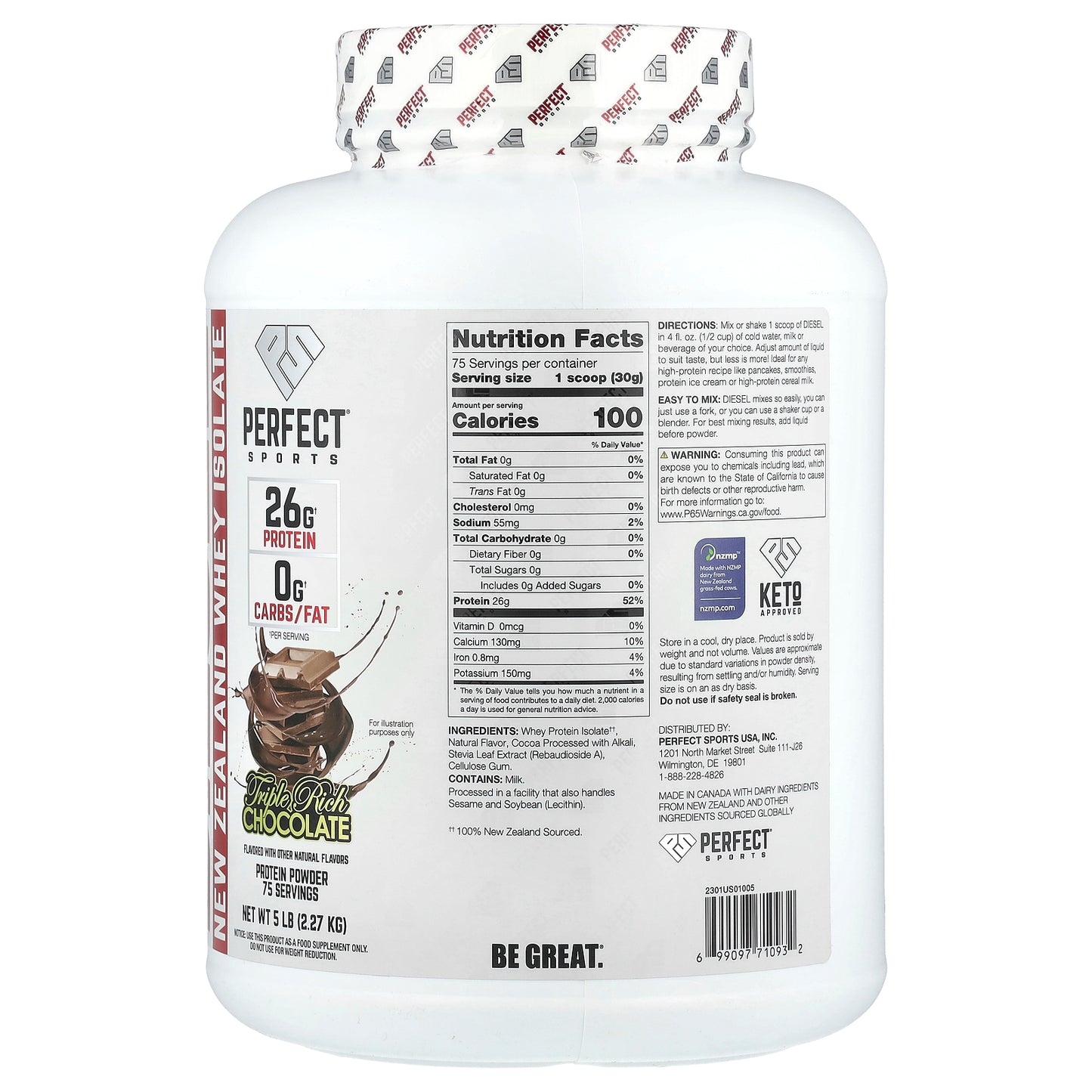 PERFECT Sports, Diesel®, New Zealand Whey Isolate, Triple Rich Chocolate, 5 lb (2.27 g)