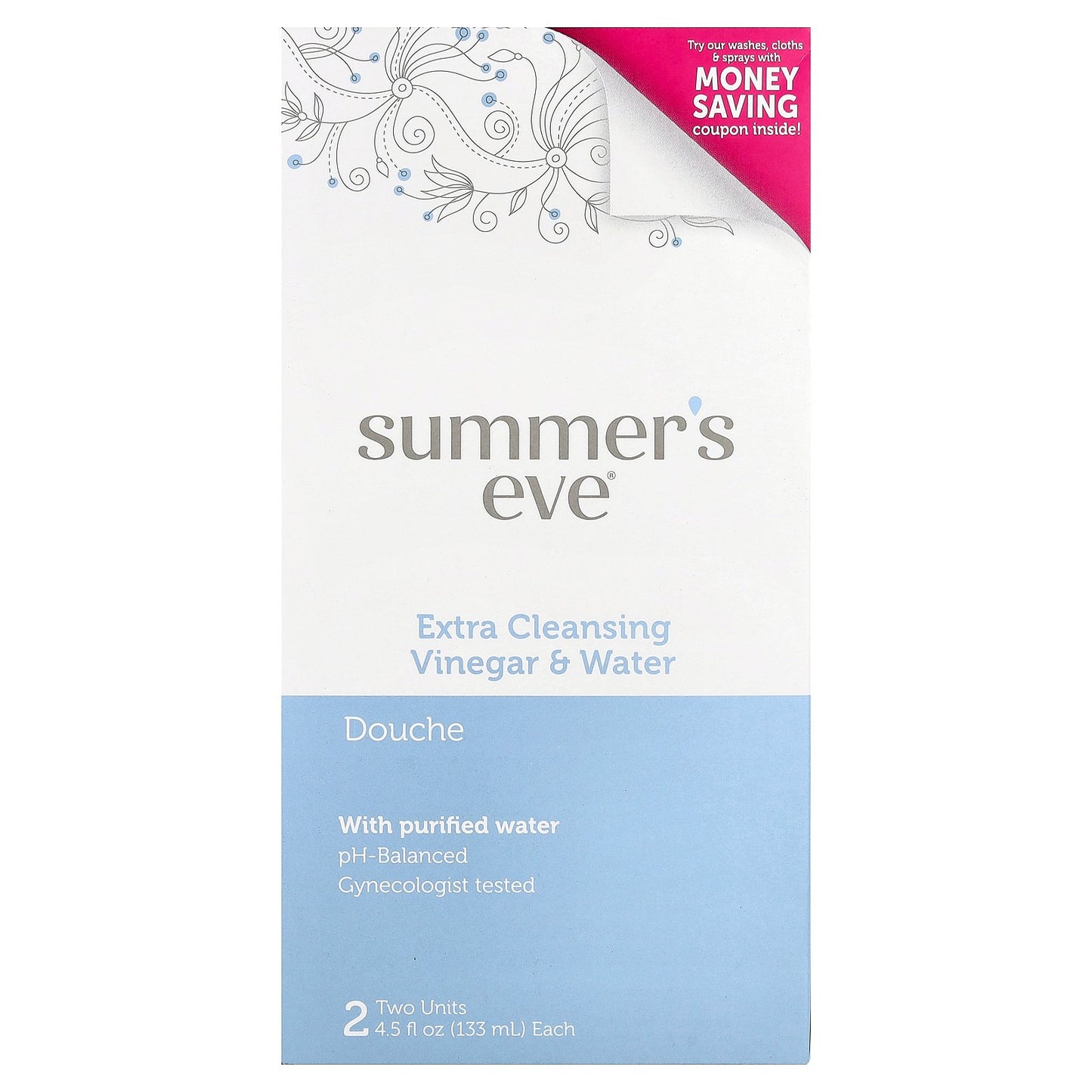 Summer's Eve, Douche, Extra Cleansing, Vinegar & Water, 2 Units, 4.5 fl oz (133 ml) Each