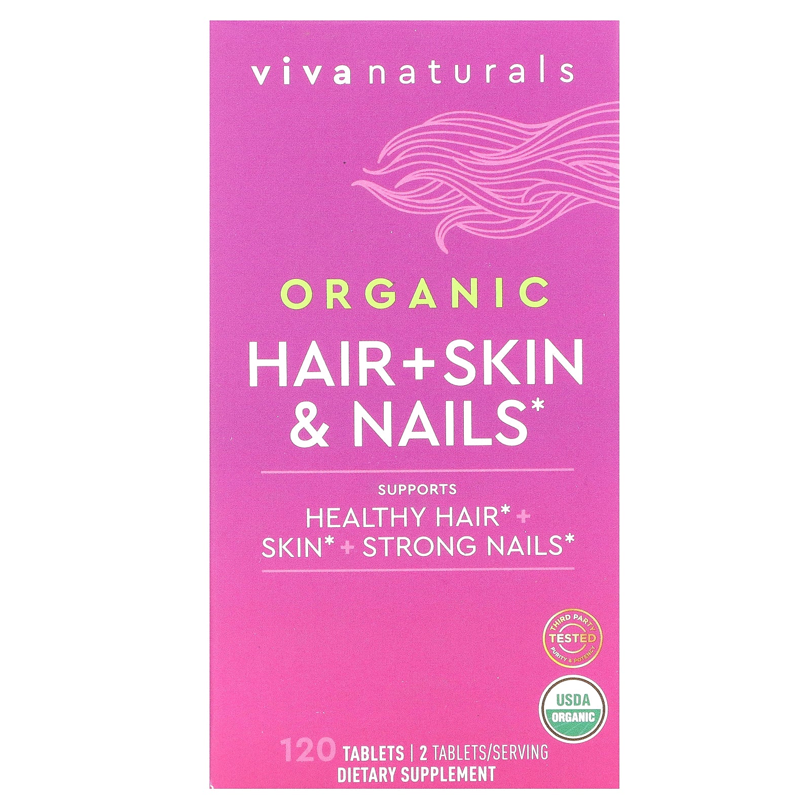 Viva Naturals, Organic Hair + Skin & Nails, 120 Tablets