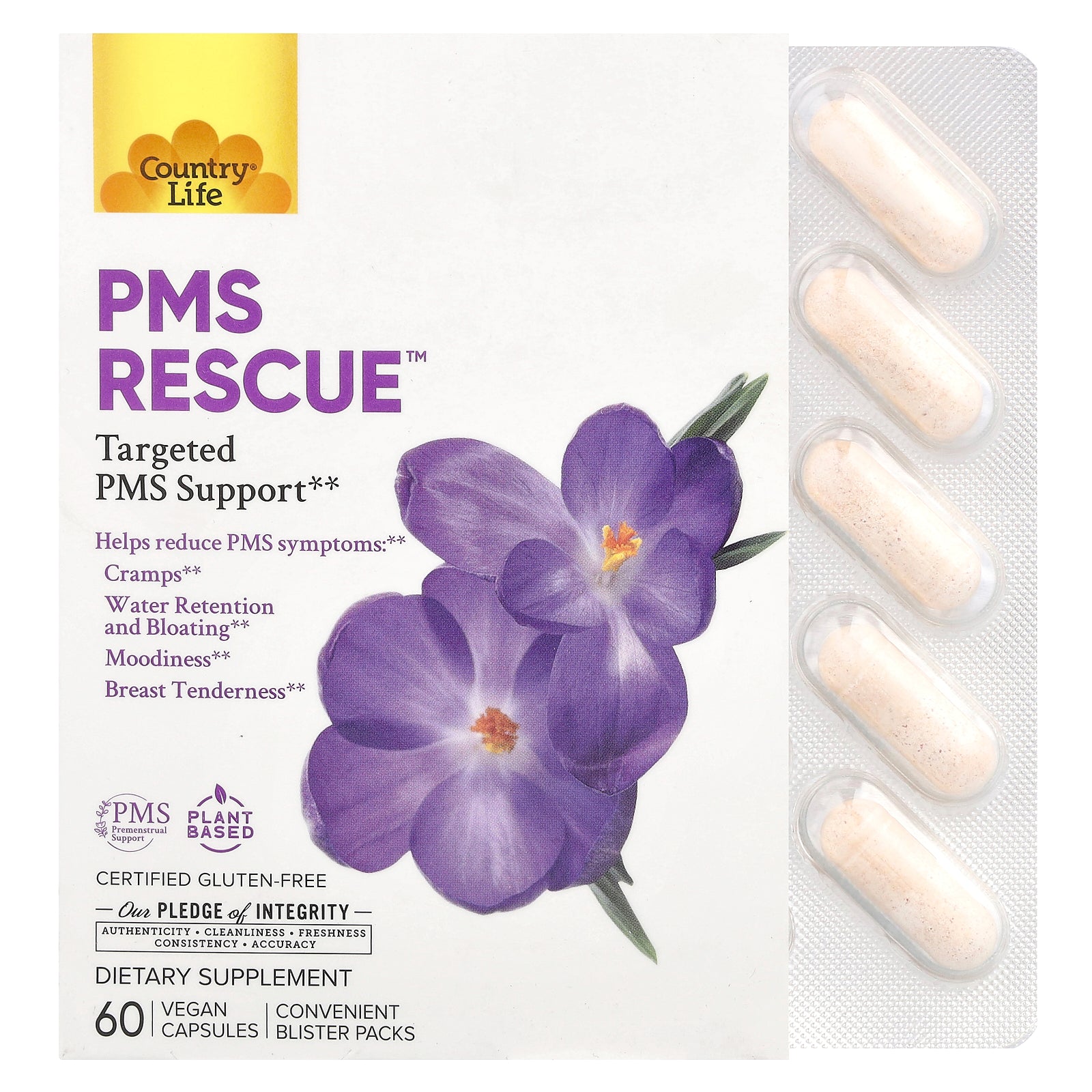 Country Life, PMS Rescue™, Targeted PMS Support, 60 Vegan Capsules