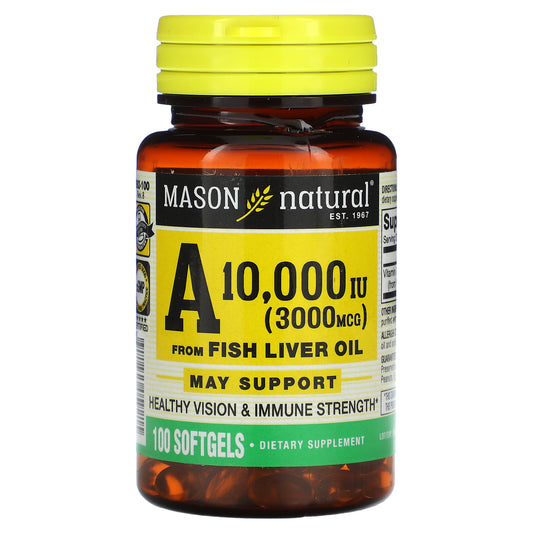 Mason Natural, Vitamin A from Fish Liver Oil, 3,000 mcg (10,000 IU), 100 Softgels