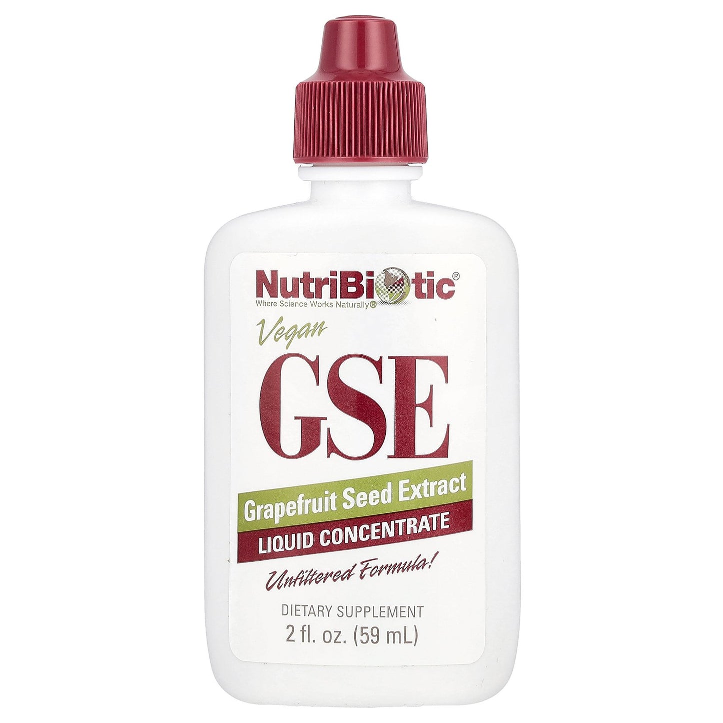 NutriBiotic, Vegan GSE Grapefruit Seed Extract, Liquid Concentrate, 100 mg, 2 fl oz (59 ml)