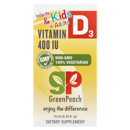 GreenPeach, Infants & Kids + Adults, Vitamin D3, 400 IU, 0.34 fl oz (10 ml)